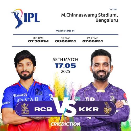 RCB vs KKR – Match 58, May 17, 2025, Bengaluru | IPL 2025 Highlights & Live Action