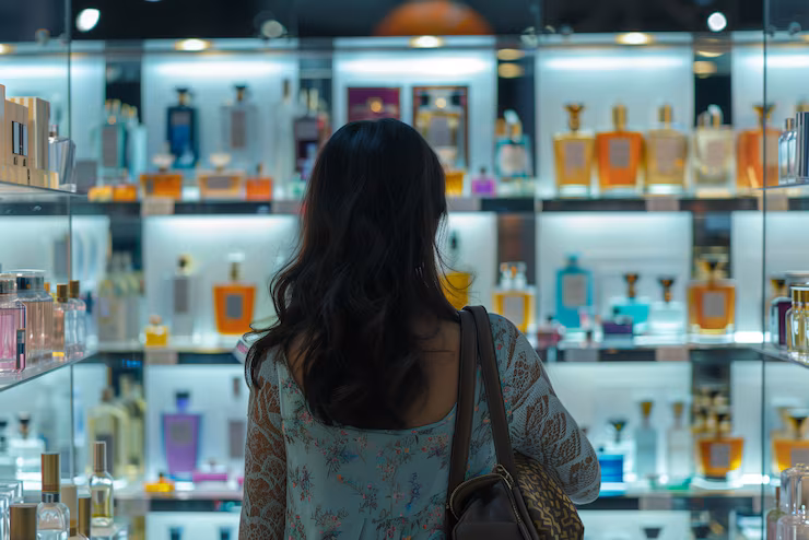 Perfume shops in Chennai – display of luxury and budget-friendly fragrance stores featuring branded perfumes, testers, and elegant counters for customers to explore scents.